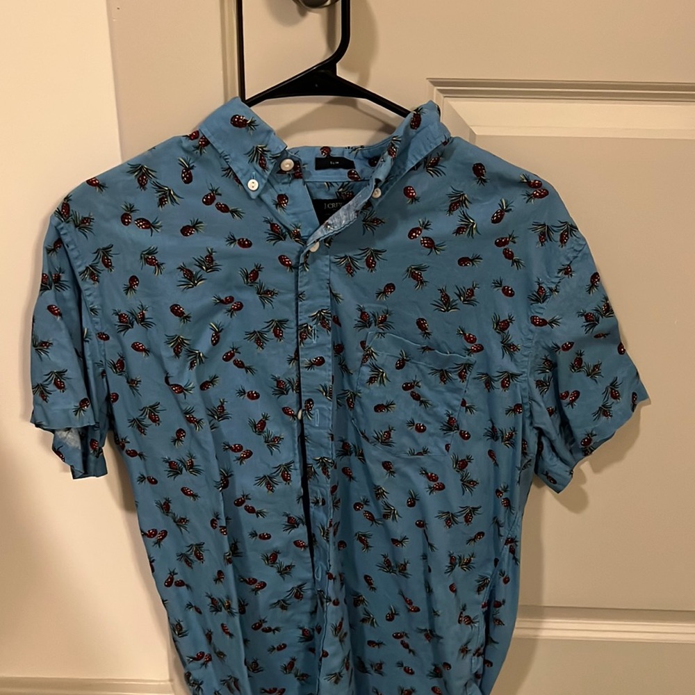 J. Crew Cotton/Linen Pineapple Design Hawaiian Shirt (Large)